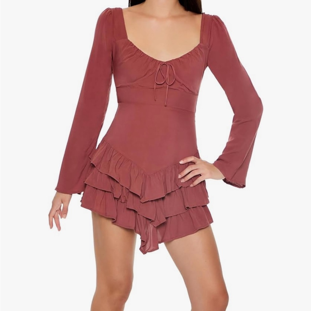 Elegant Mauve Ruffle Dress